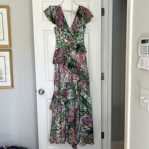 Badgley Mischka Floral tiered maxi dress